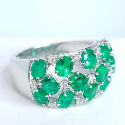 2.74 Total Carat Green Emerald and Diamond Ladies Ring