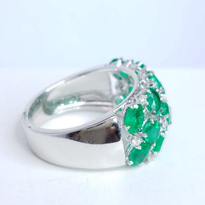 2.74 Total Carat Green Emerald and Diamond Ladies Ring