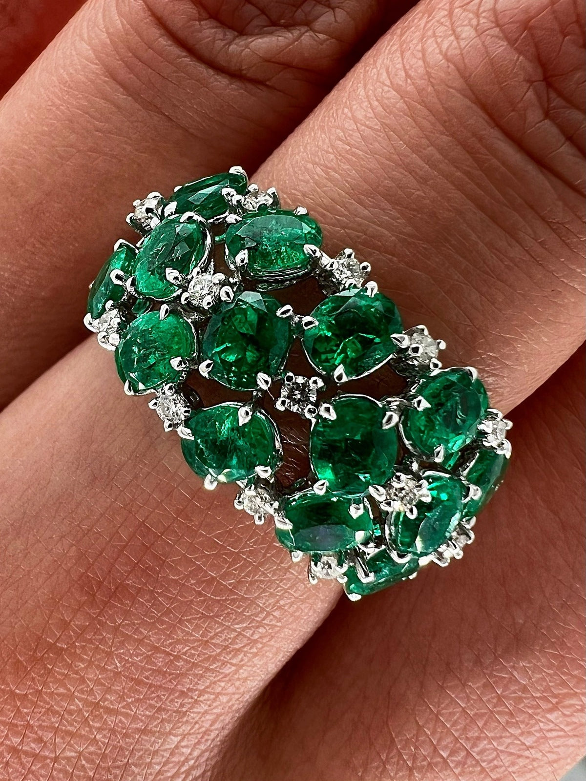 2.74 Total Carat Green Emerald and Diamond Ladies Ring