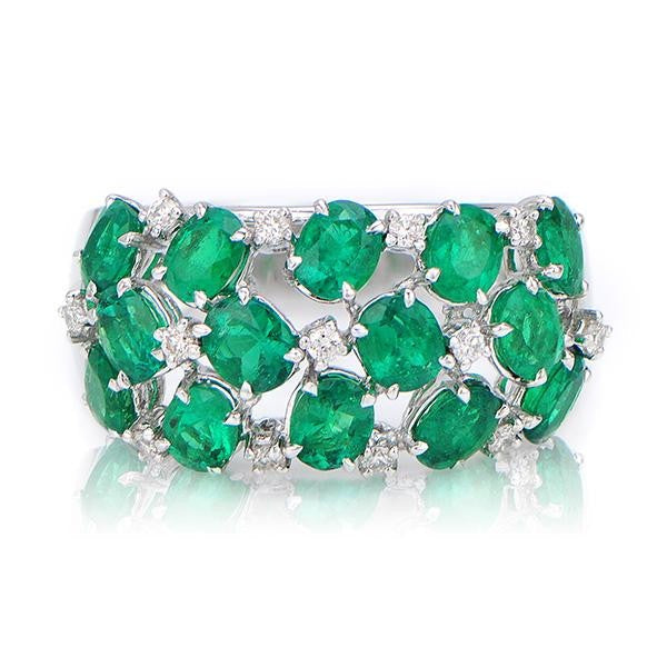 2.74 Total Carat Green Emerald and Diamond Ladies Ring