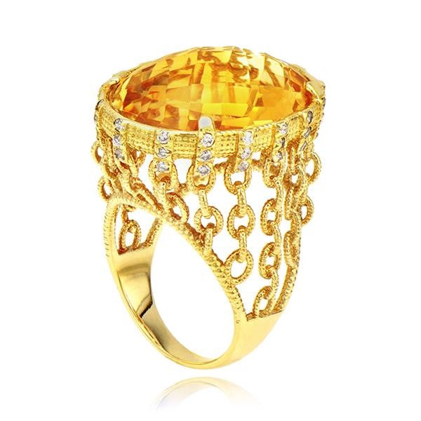 "LADRG01559" Topaz Chain Fashion RingIn 18k Yellow Gold