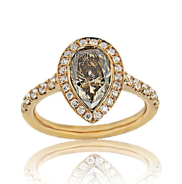Fancy Dark Orangy Brown Diamond Halo Engagement Ring 14K White Gold 1.38ct  I1 GIA
