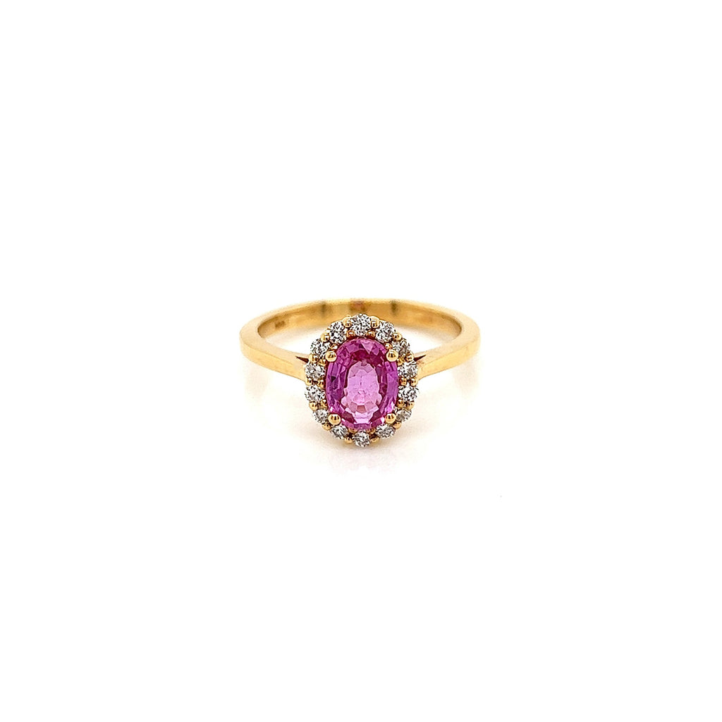 1.33 Total Carat Pink Sapphire Diamond Halo Ladies Ring