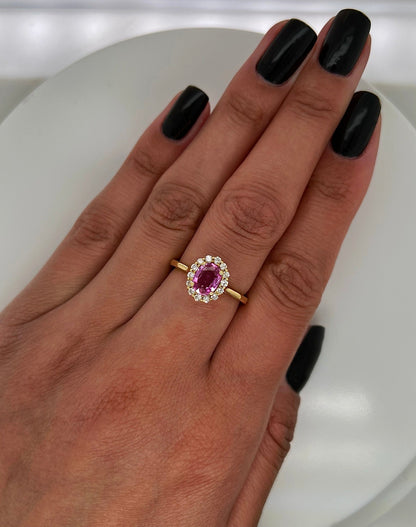 1.33 Total Carat Pink Sapphire Diamond Halo Ladies Ring