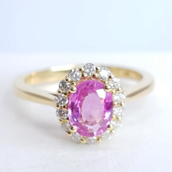 1.33 Total Carat Pink Sapphire Diamond Halo Ladies Ring