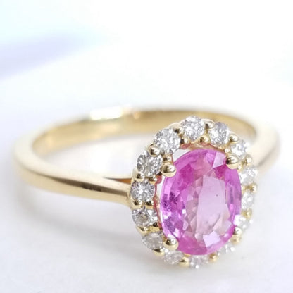 1.33 Total Carat Pink Sapphire Diamond Halo Ladies Ring
