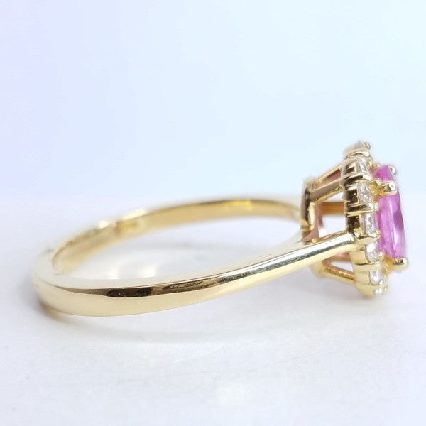 1.33 Total Carat Pink Sapphire Diamond Halo Ladies Ring