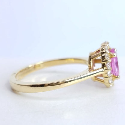 1.33 Total Carat Pink Sapphire Diamond Halo Ladies Ring