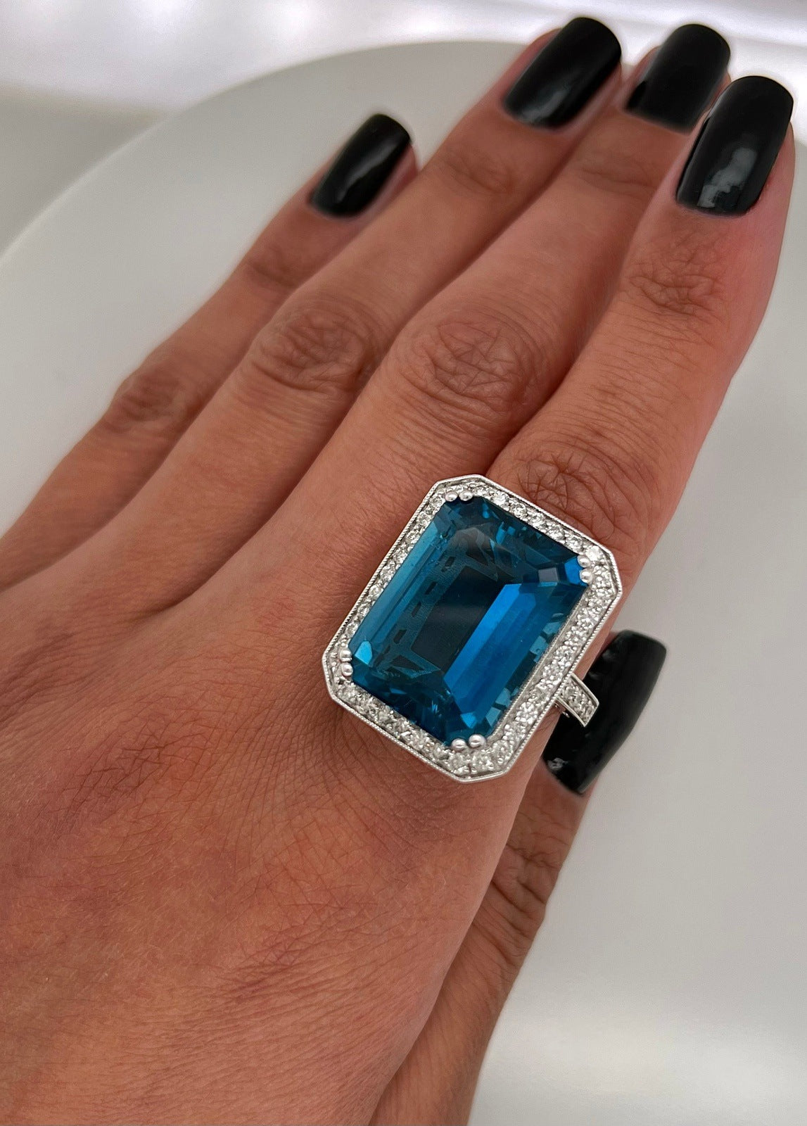 26.96 Carat London Blue Topaz Ladies Diamond Ring