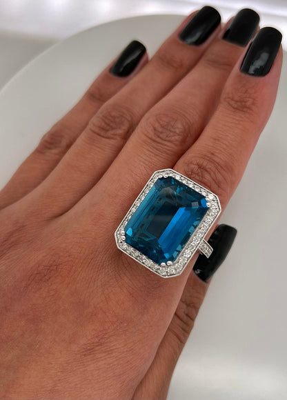 26.96 Carat London Blue Topaz Ladies Diamond Ring