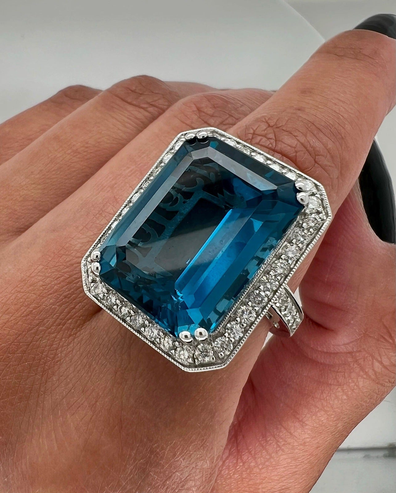 26.96 Carat London Blue Topaz Ladies Diamond Ring