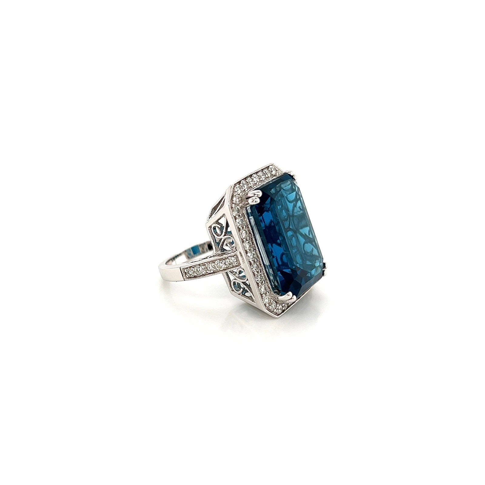 26.96 Carat London Blue Topaz Ladies Diamond Ring