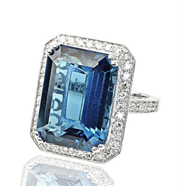 26.96 Carat London Blue Topaz Ladies Diamond Ring