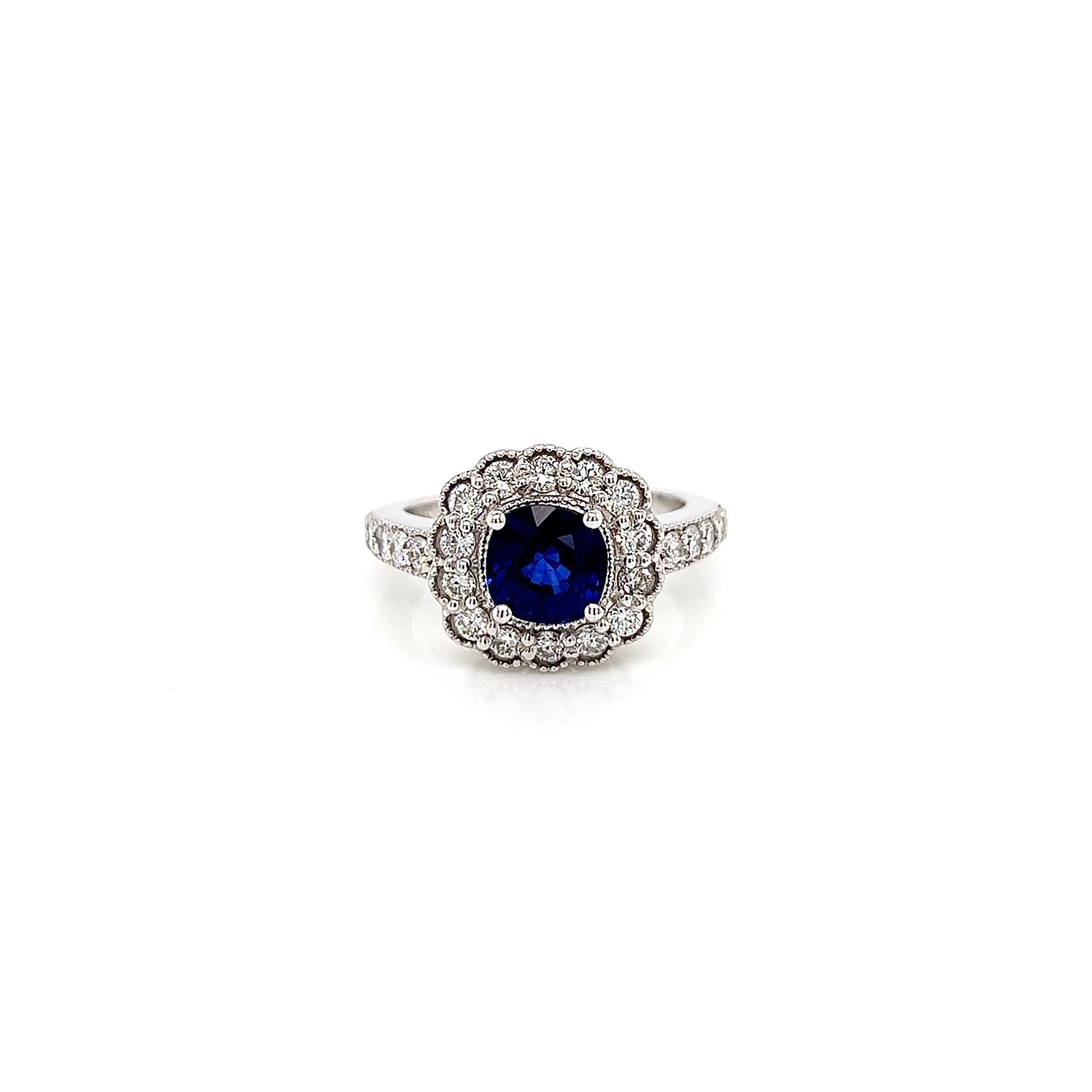 2.30 Total Carat Flower Motif Sapphire Diamond Ladies Ring