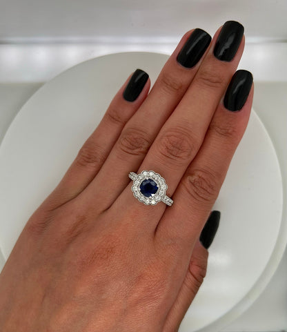 2.30 Total Carat Flower Motif Sapphire Diamond Ladies Ring