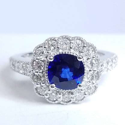 2.30 Total Carat Flower Motif Sapphire Diamond Ladies Ring