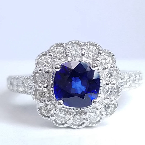 2.30 Total Carat Flower Motif Sapphire Diamond Ladies Ring