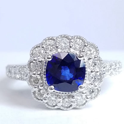 2.30 Total Carat Flower Motif Sapphire Diamond Ladies Ring