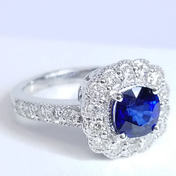 2.30 Total Carat Flower Motif Sapphire Diamond Ladies Ring