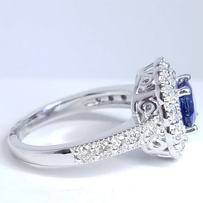 2.30 Total Carat Flower Motif Sapphire Diamond Ladies Ring