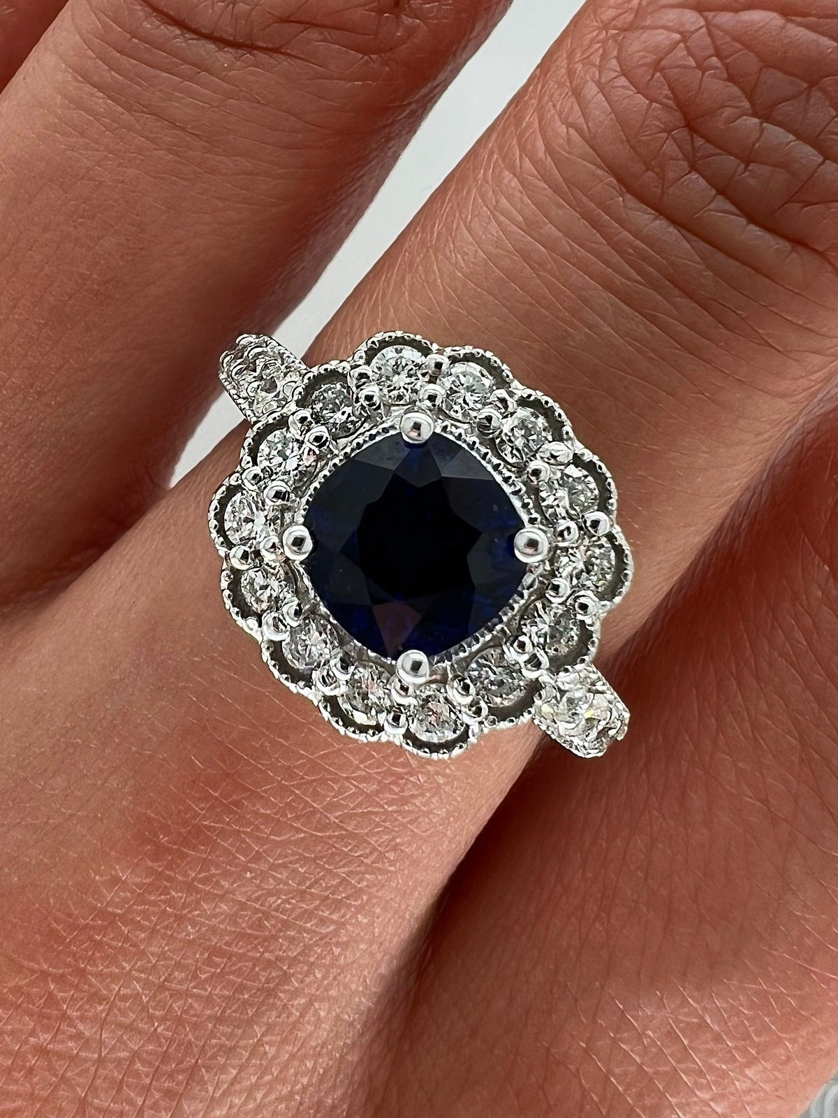 2.30 Total Carat Flower Motif Sapphire Diamond Ladies Ring