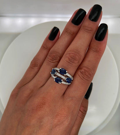 3.71 Total Carat Sapphire Diamond Ladies Ring