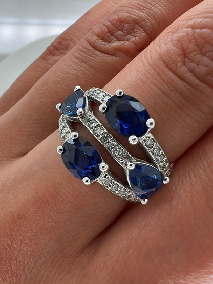 3.71 Total Carat Sapphire Diamond Ladies Ring