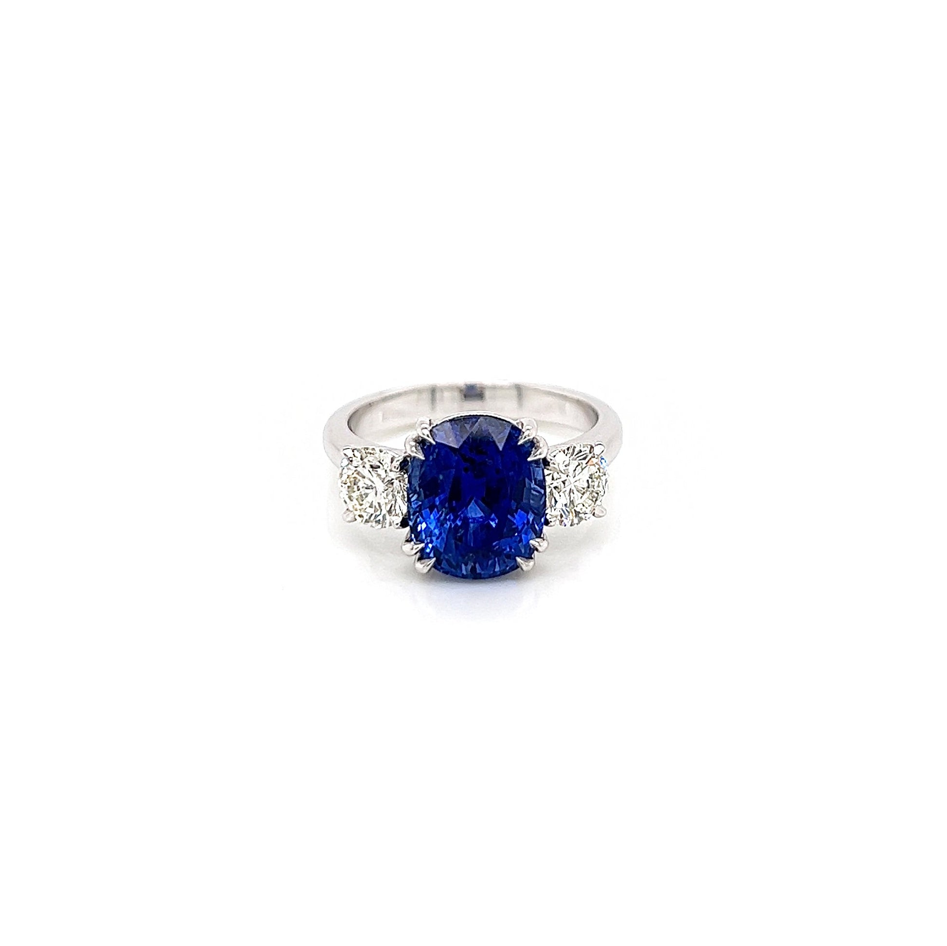 6.14 Total Carat Sapphire and Diamond Three Stone Ladies Ring, GIA Certified
