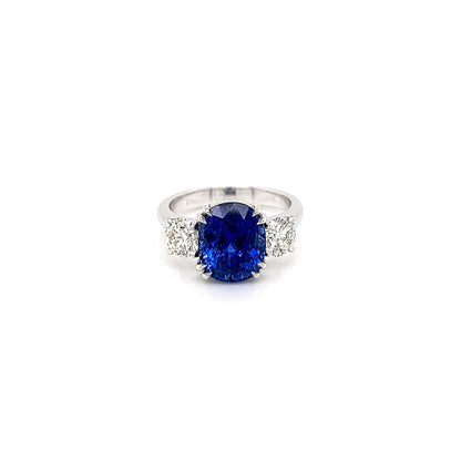 6.14 Total Carat Sapphire and Diamond Three Stone Ladies Ring, GIA Certified
