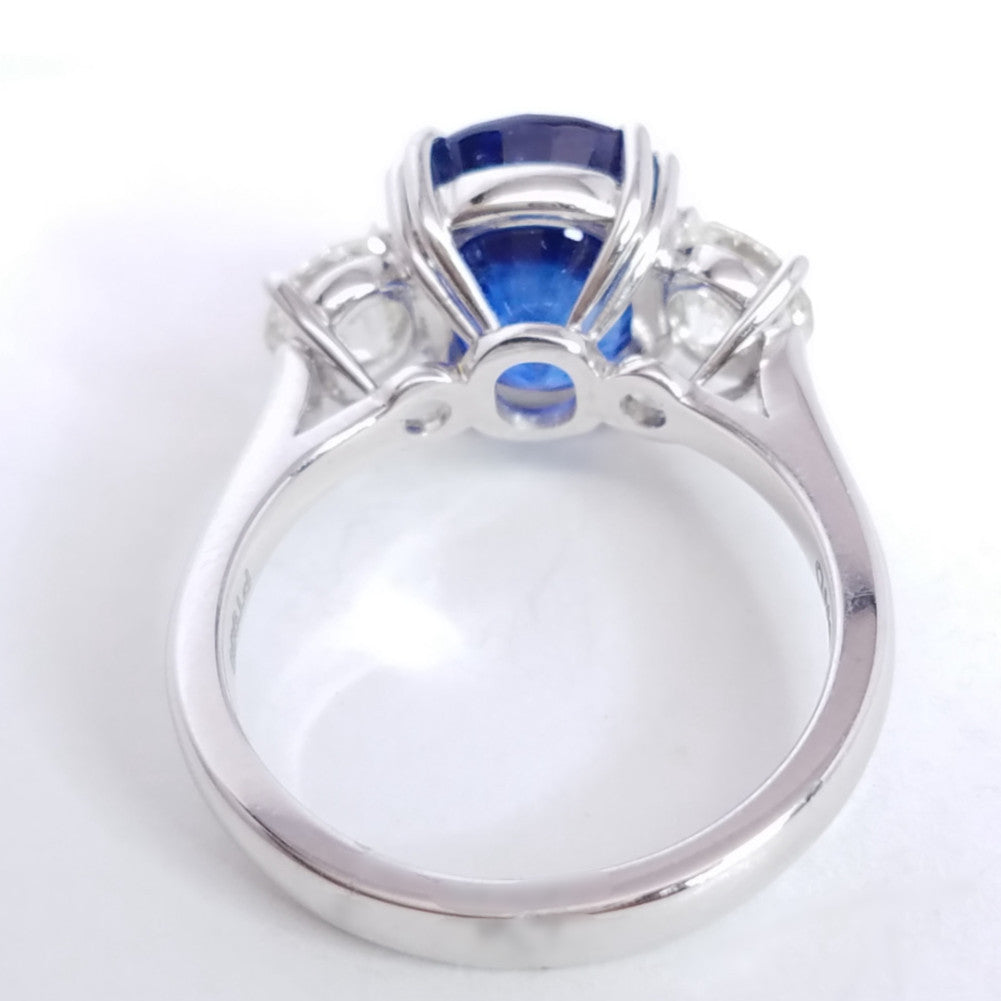 6.14 Total Carat Sapphire and Diamond Three Stone Ladies Ring, GIA Certified