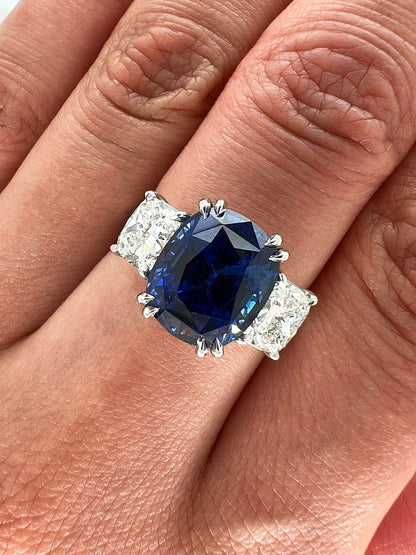 7.87 Total Carat Sapphire and Diamond Ladies Ring. GIA Certified.