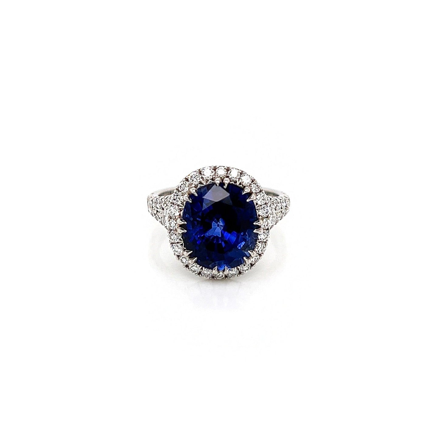 7.50 Total Carat Sapphire and Diamond Halo Pave-Set Ladies Ring, GIA Certified