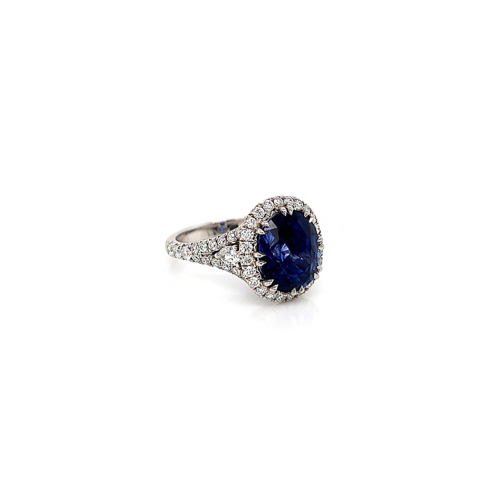7.50 Total Carat Sapphire and Diamond Halo Pave-Set Ladies Ring, GIA Certified