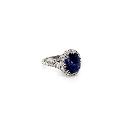 7.50 Total Carat Sapphire and Diamond Halo Pave-Set Ladies Ring, GIA Certified