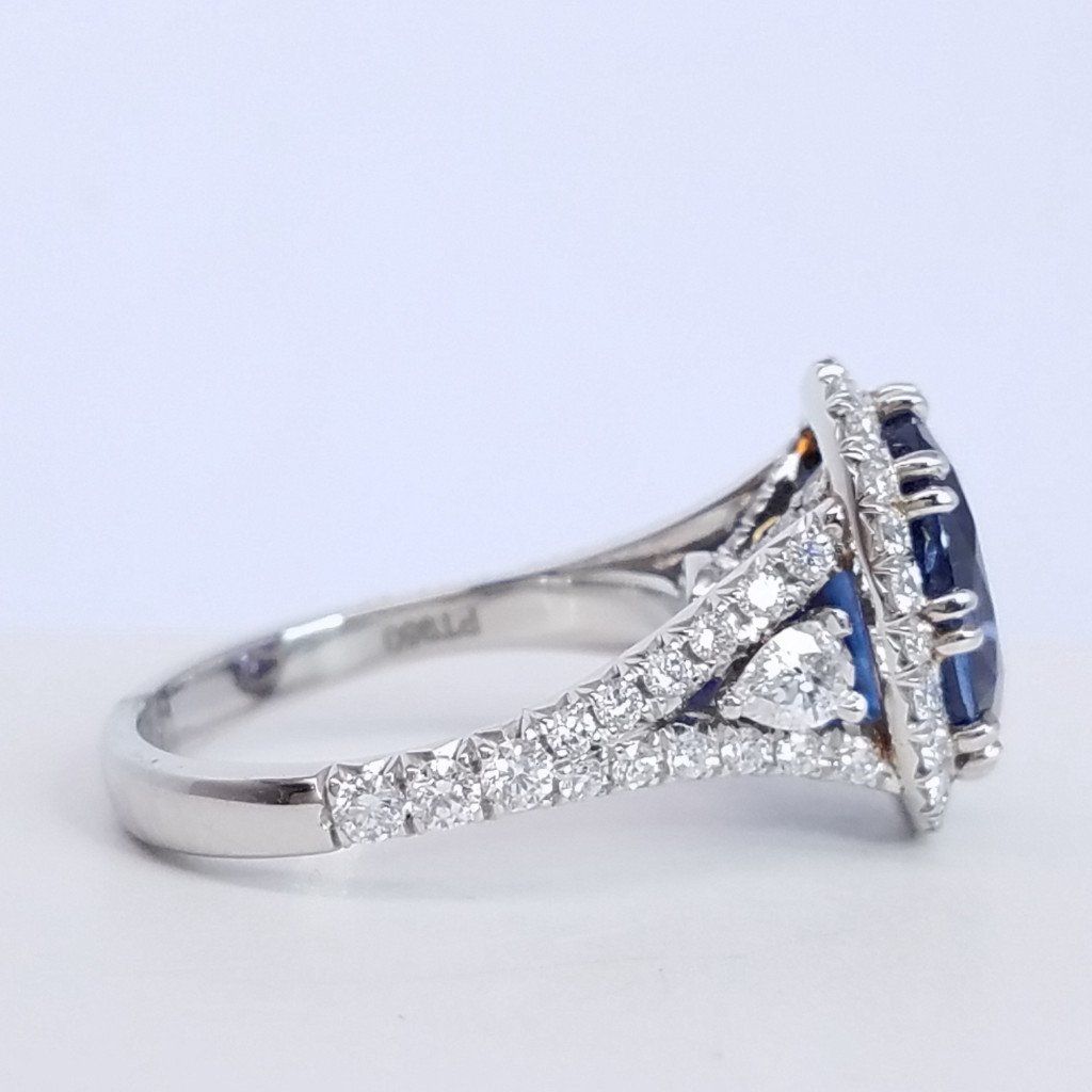 7.50 Total Carat Sapphire and Diamond Halo Pave-Set Ladies Ring, GIA Certified