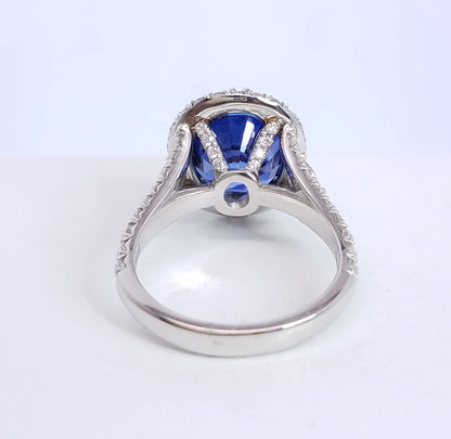 7.50 Total Carat Sapphire and Diamond Halo Pave-Set Ladies Ring, GIA Certified
