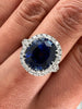 7.50 Total Carat Sapphire and Diamond Halo Pave-Set Ladies Ring, GIA Certified