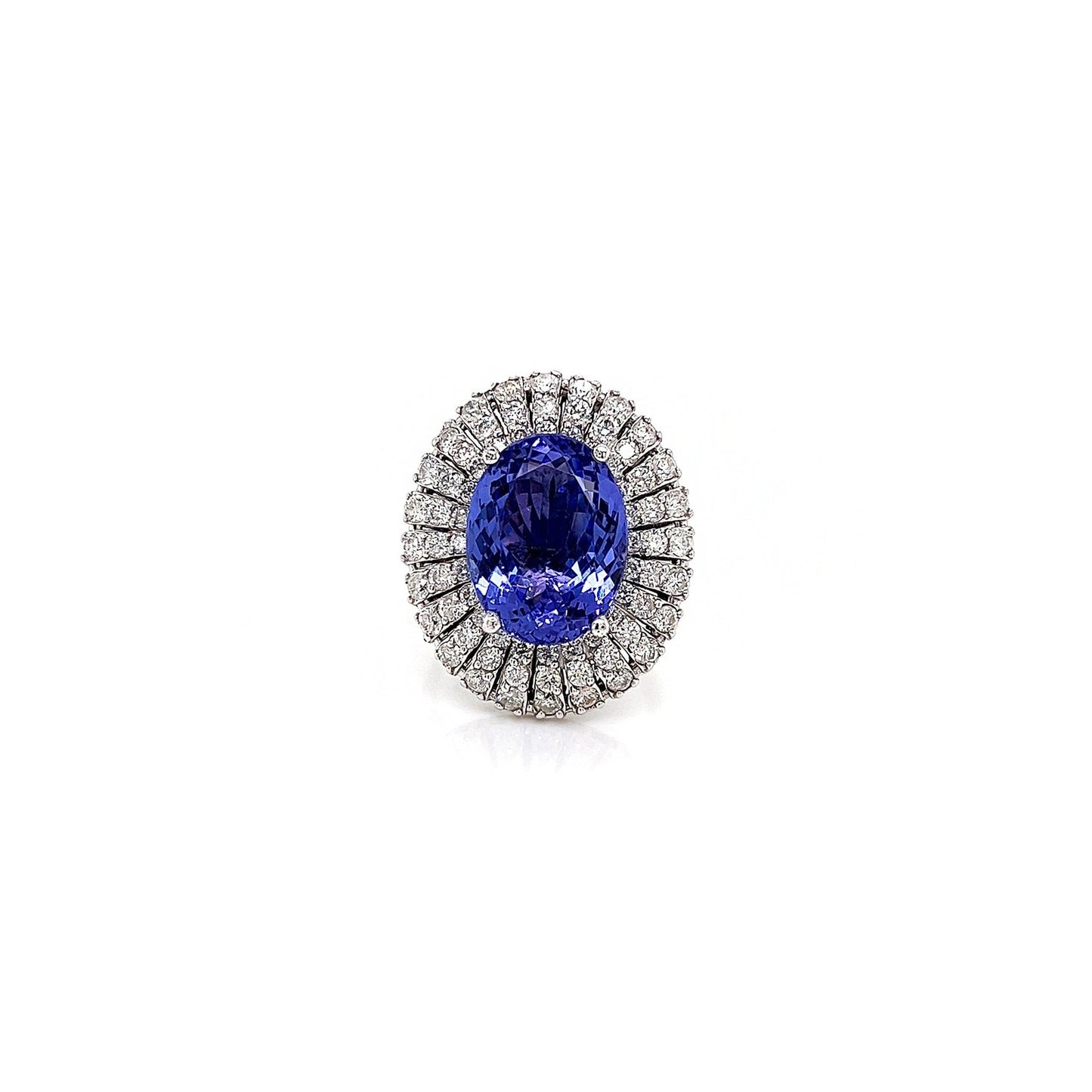 10.52 Total Carat Blue Tanzanite and Diamond Three Row Halo Ladies Ring