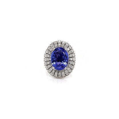 10.52 Total Carat Blue Tanzanite and Diamond Three Row Halo Ladies Ring