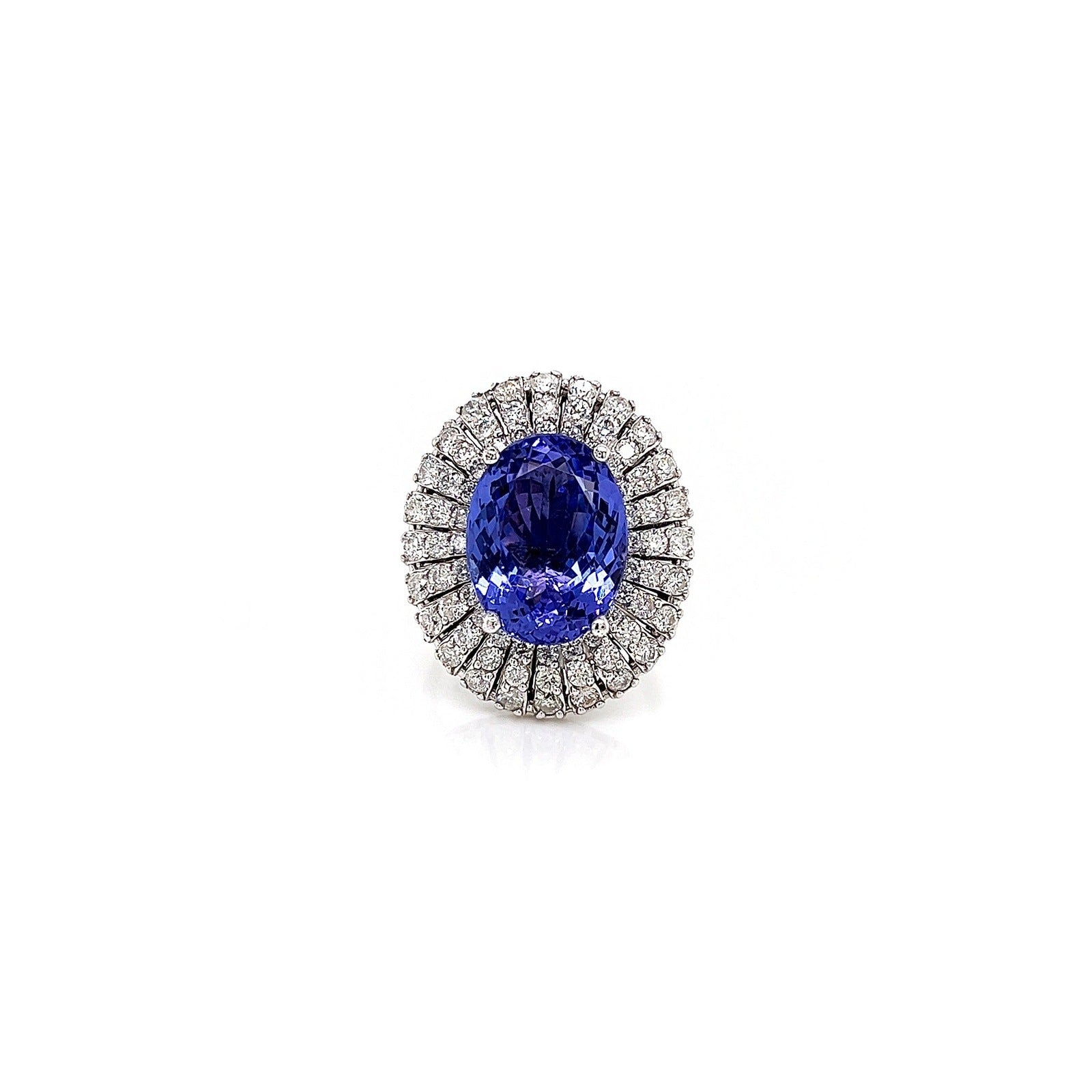 10.52 Total Carat Blue Tanzanite and Diamond Three Row Halo Ladies Ring