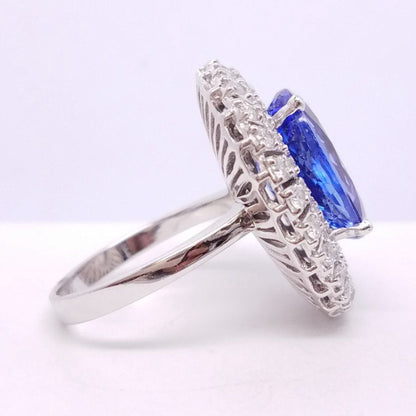 10.52 Total Carat Blue Tanzanite and Diamond Three Row Halo Ladies Ring