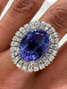 10.52 Total Carat Blue Tanzanite and Diamond Three Row Halo Ladies Ring