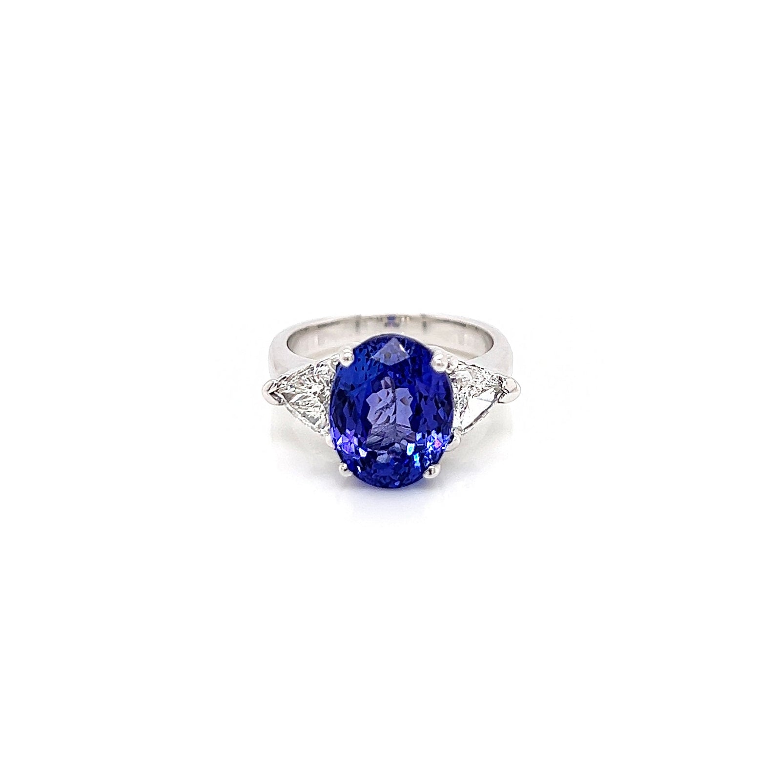 7.18 Total Carat Tanzanite and Diamond Three Stone Ladies Ring