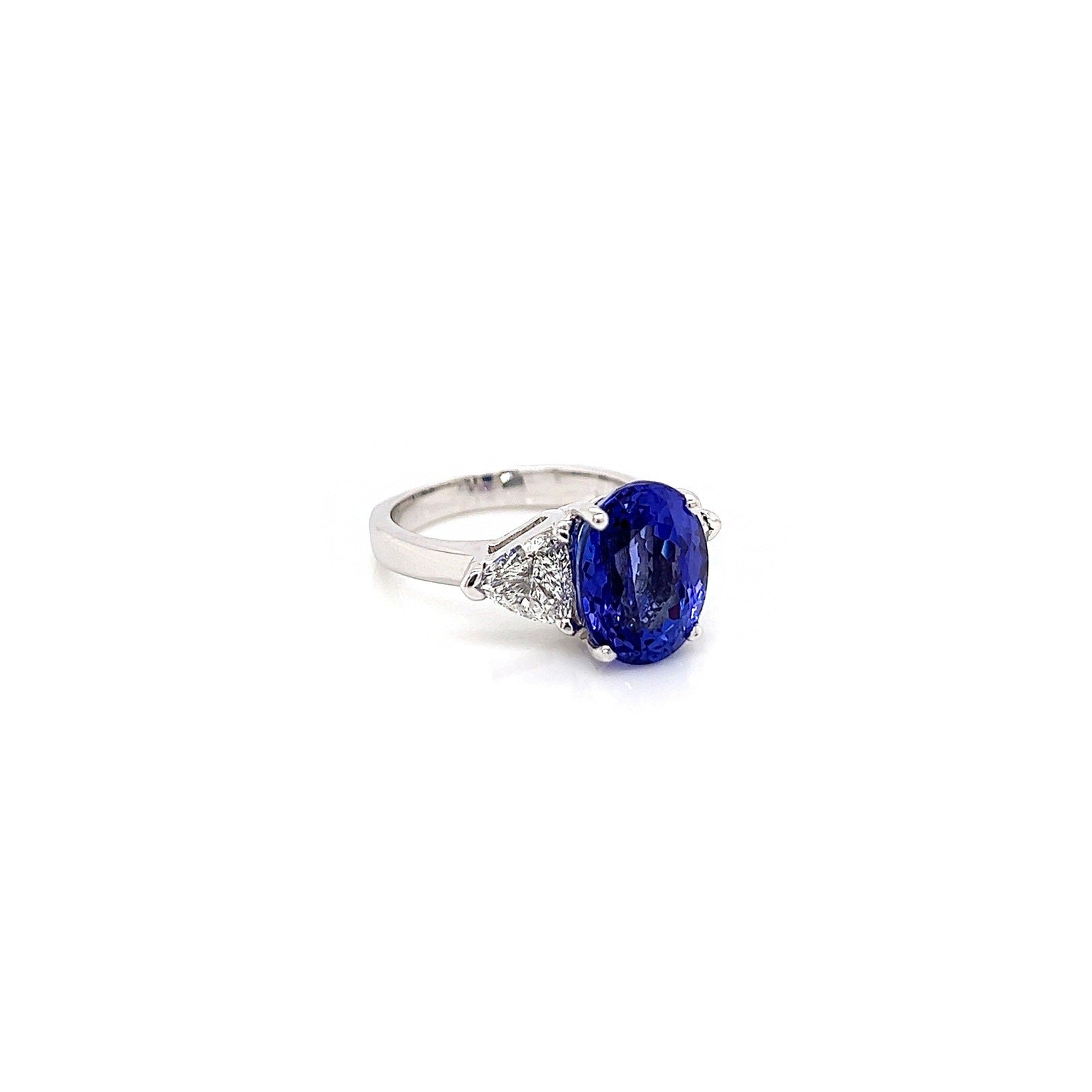 7.18 Total Carat Tanzanite and Diamond Three Stone Ladies Ring