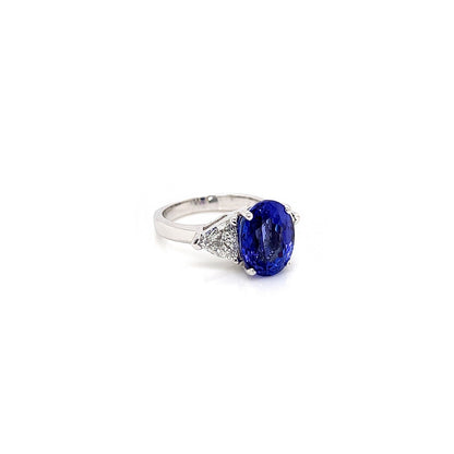 7.18 Total Carat Tanzanite and Diamond Three Stone Ladies Ring