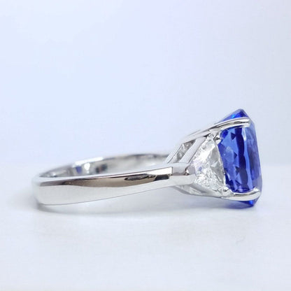 7.18 Total Carat Tanzanite and Diamond Three Stone Ladies Ring