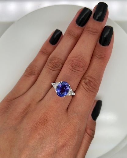 7.18 Total Carat Tanzanite and Diamond Three Stone Ladies Ring