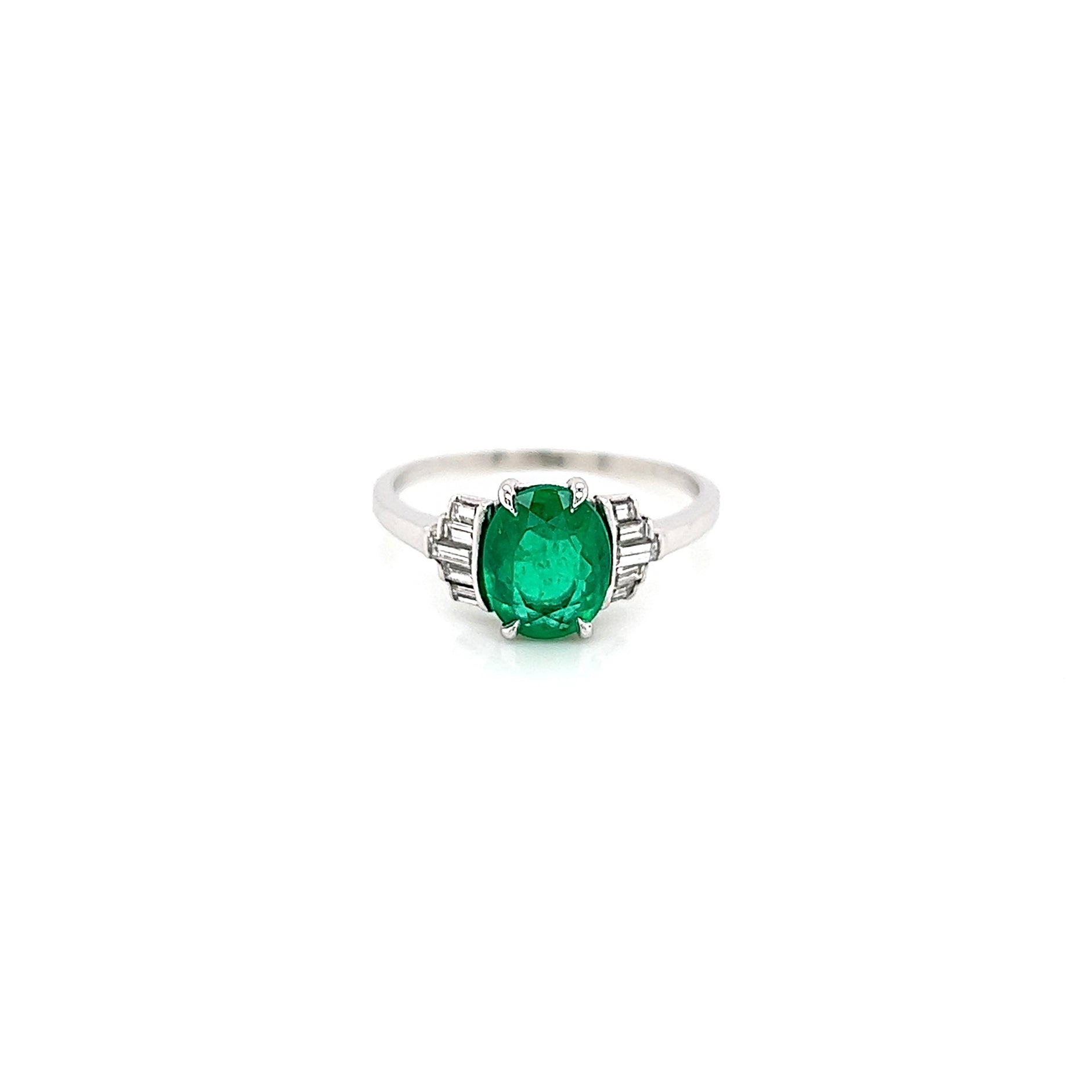 1.58 Total Carat Platinum Vintage Oval Shape Emerald Ladies Diamond Ring, GIA