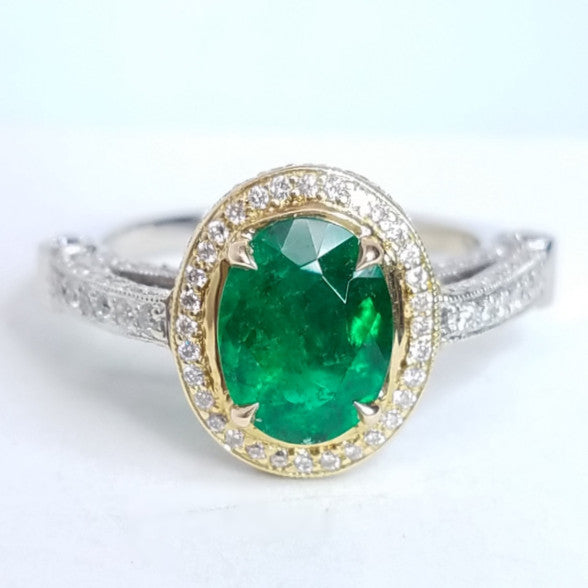 "LADRG01787" Vintage Inspired Green Emerald Ring