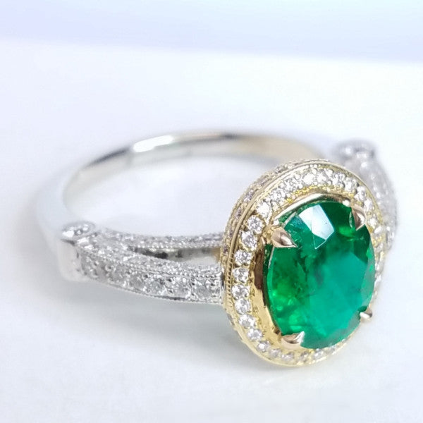 "LADRG01787" Vintage Inspired Green Emerald Ring